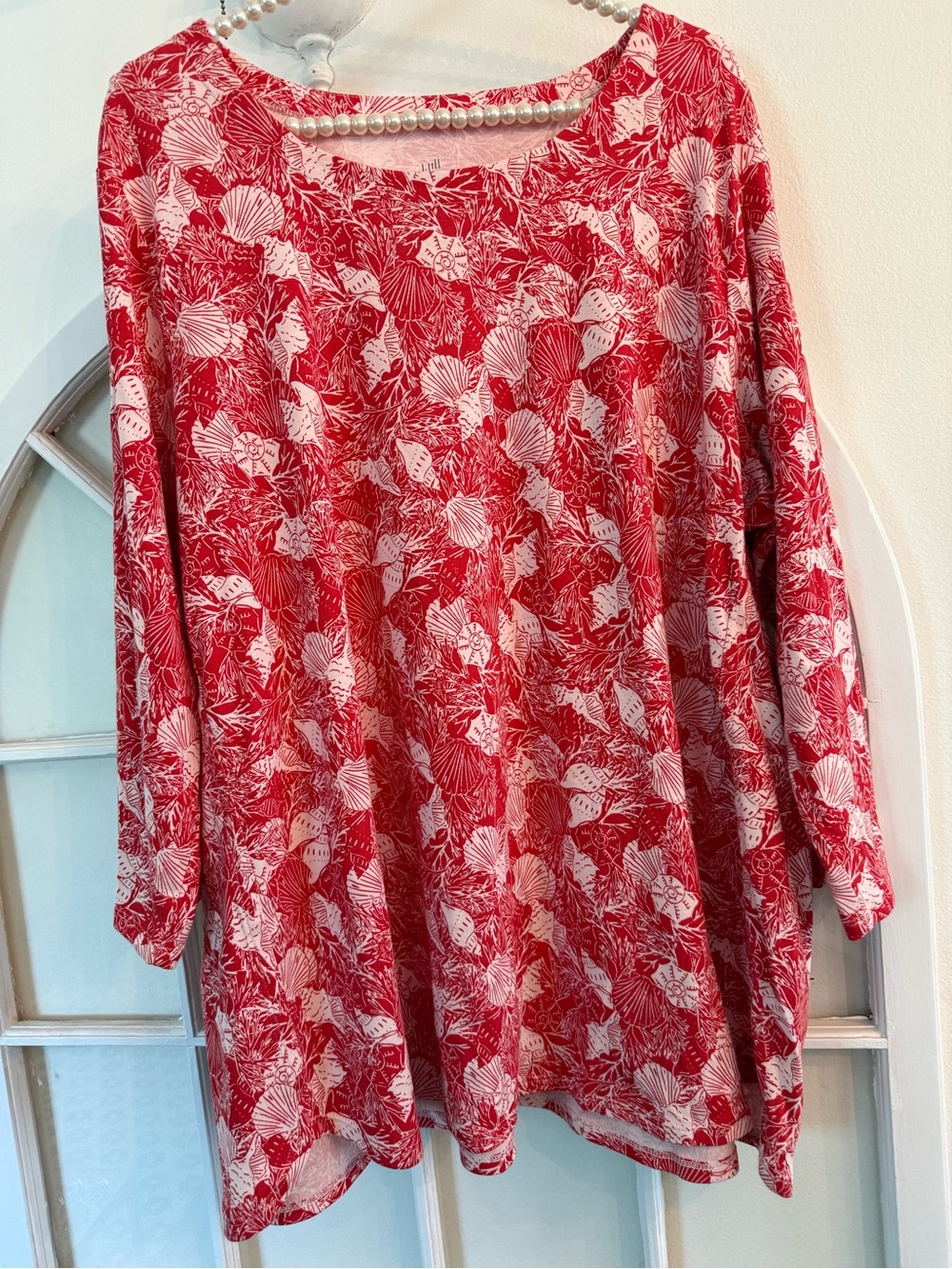J. Jill Red and White Seashell Swing Tunic Top Blouse Beach Resort Whimsical 2X - Picture 6 of 6